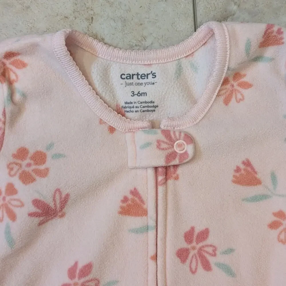 Carter's Girls Floral Pink Fleece Sleep Sack - 3-6 Months